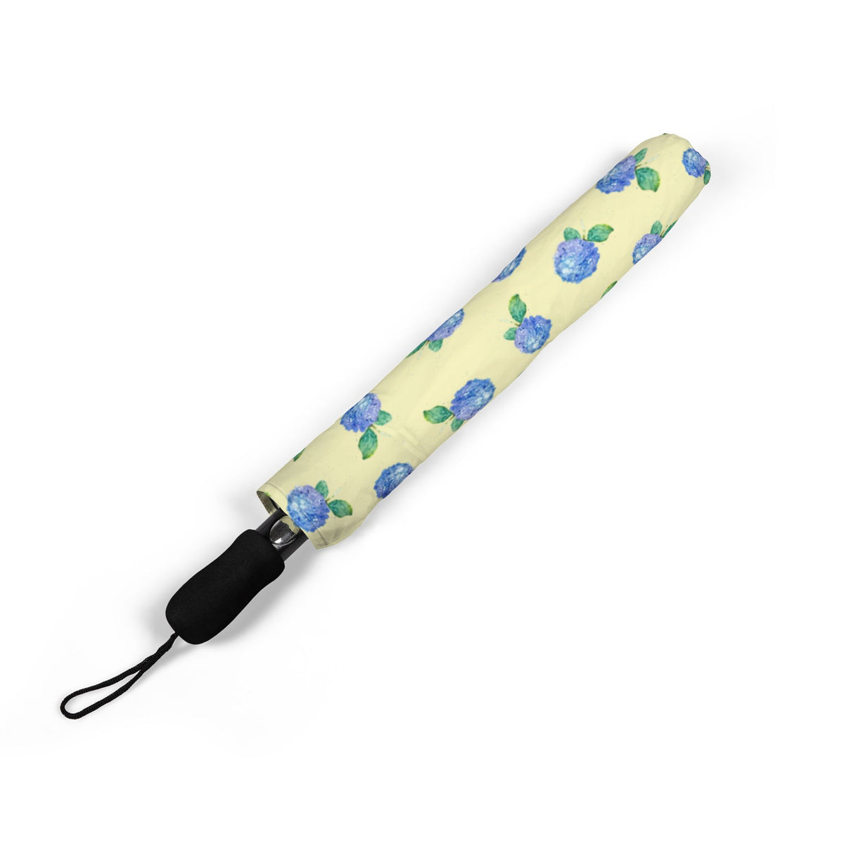 Foldable Umbrella — Blue Hydrangea Floral Semi‑Automatic Travel Umbrella