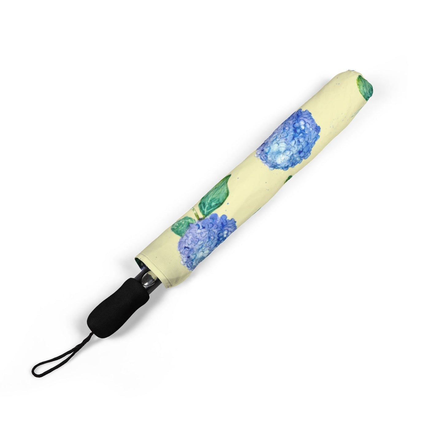 Foldable Umbrella — Blue Hydrangea Floral Semi‑Automatic Travel Umbrella