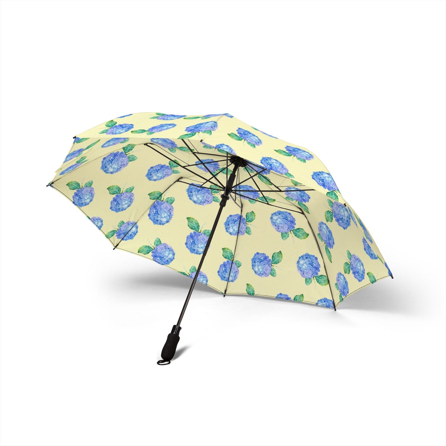 Foldable Umbrella — Blue Hydrangea Floral Semi‑Automatic Travel Umbrella