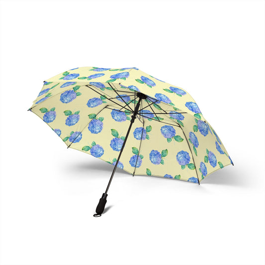 Foldable Umbrella — Blue Hydrangea Floral Semi‑Automatic Travel Umbrella