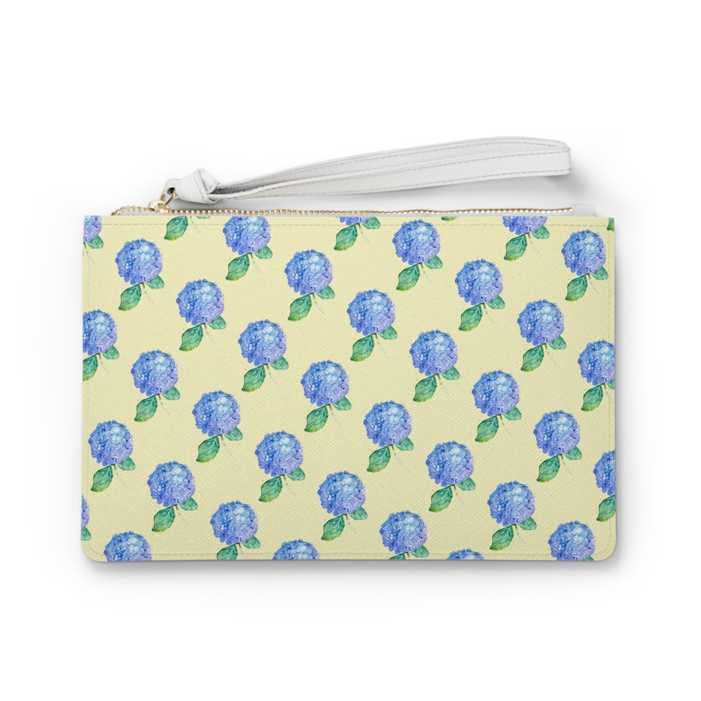 Hydrangea Pattern Clutch Bag — Blue Floral Wristlet Purse
