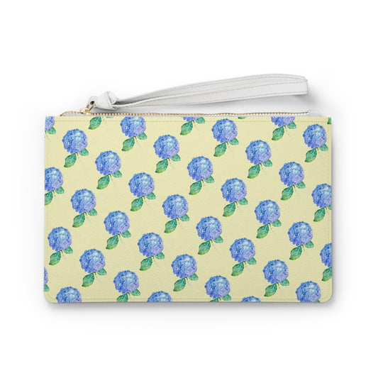 Hydrangea Pattern Clutch Bag — Blue Floral Wristlet Purse