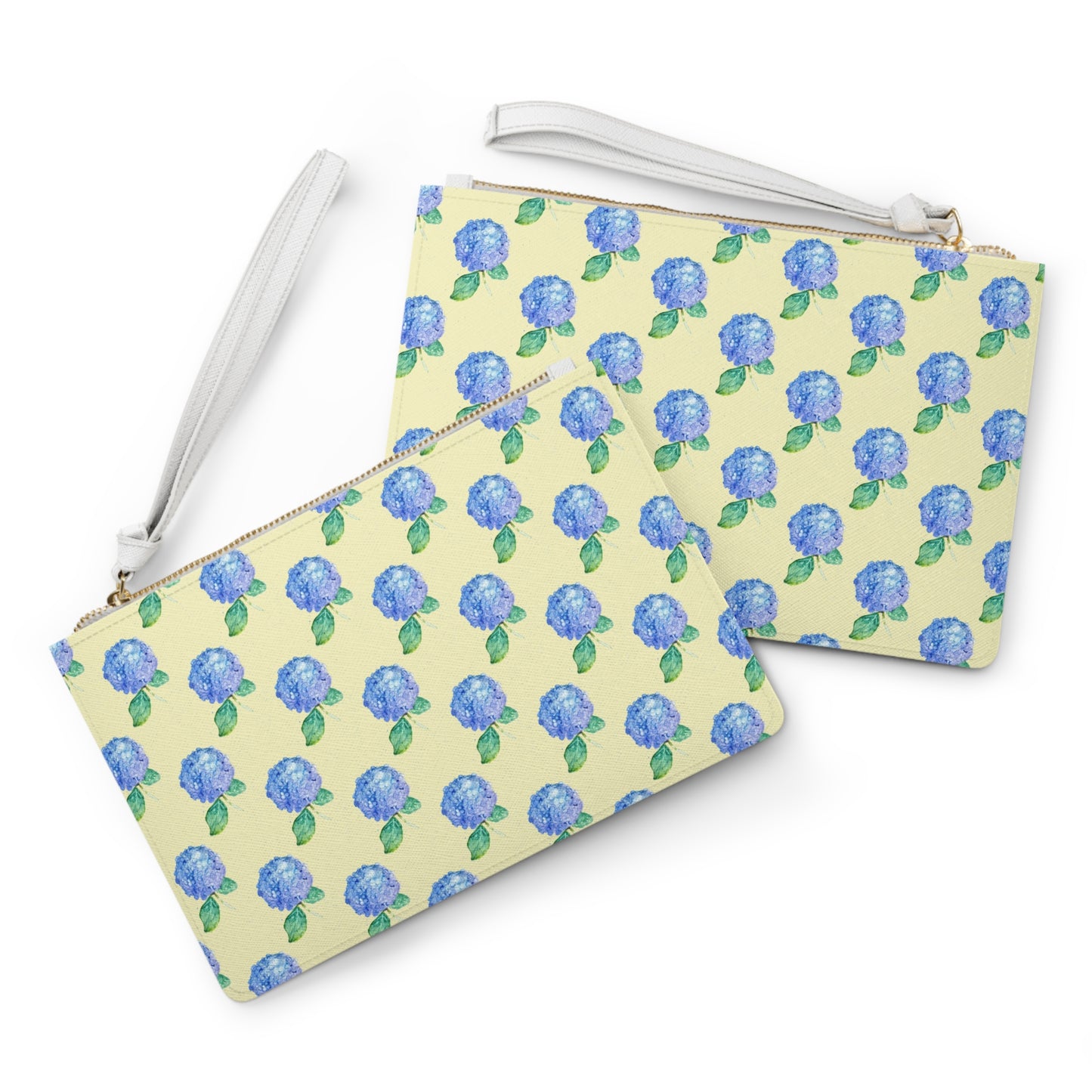 Hydrangea Pattern Clutch Bag — Blue Floral Wristlet Purse
