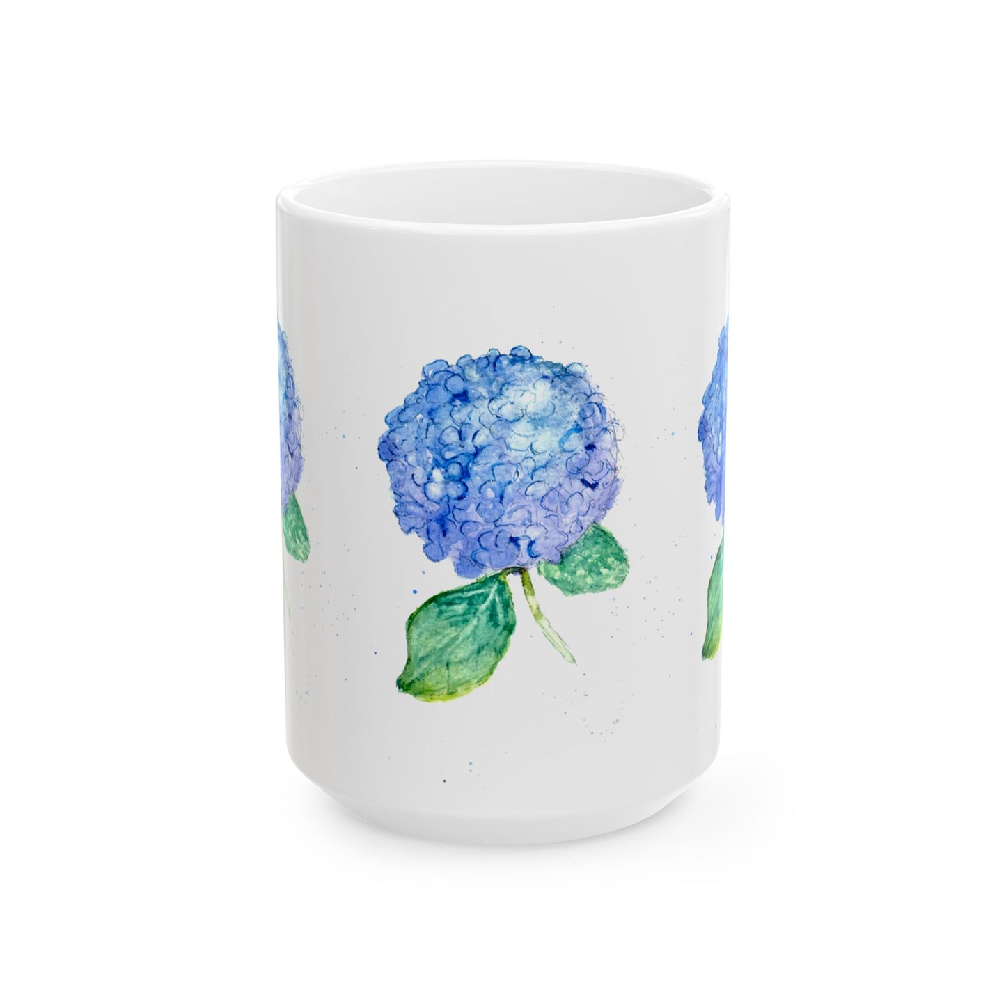 Blue Hydrangea Ceramic Mug — Floral 11oz & 15oz Coffee Cup