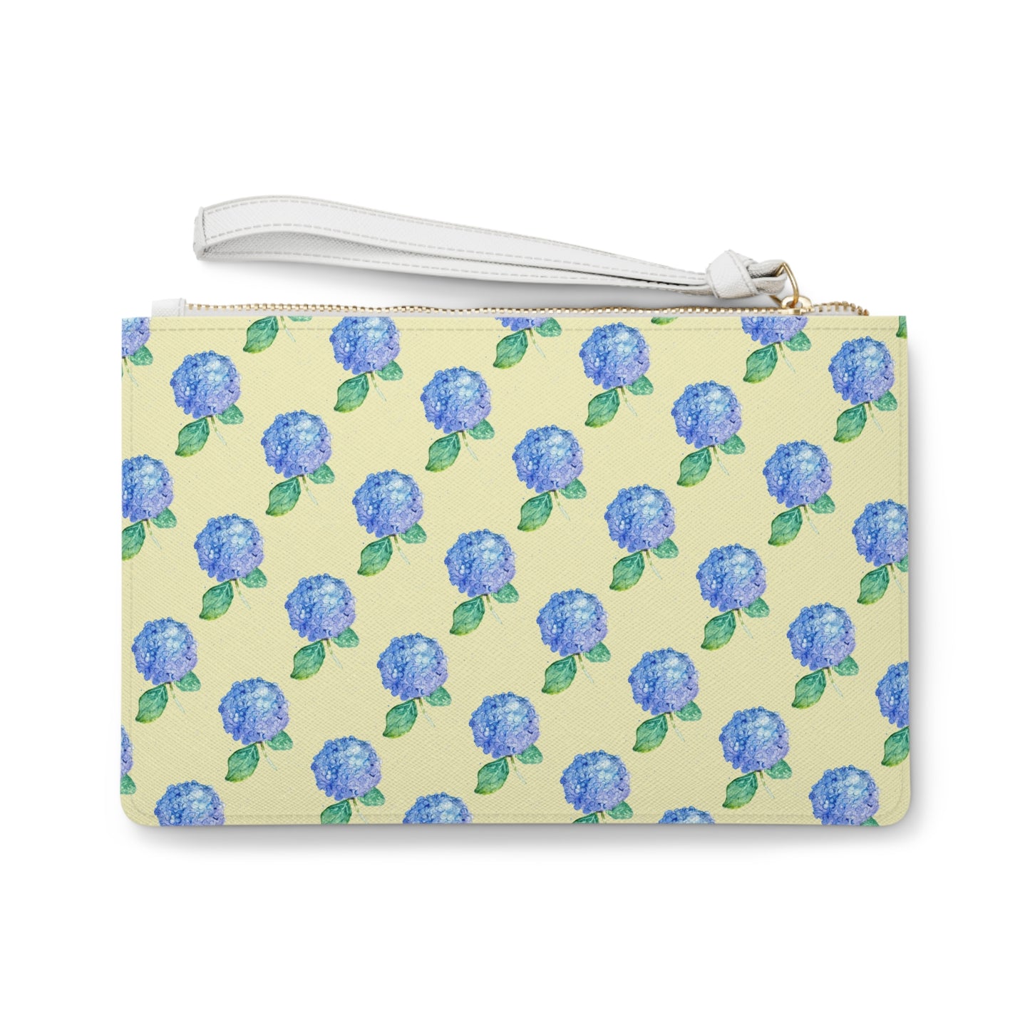 Hydrangea Pattern Clutch Bag — Blue Floral Wristlet Purse
