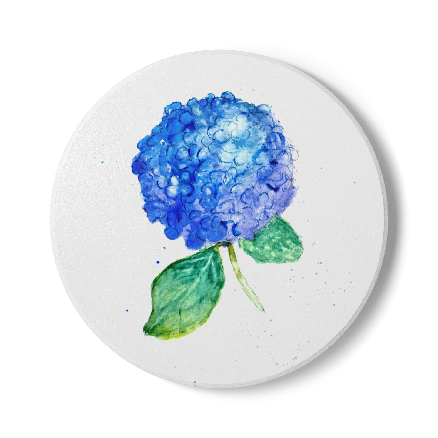 Hydrangea Blossom Ceramic Coaster — Blue Watercolor Floral Drink Mat