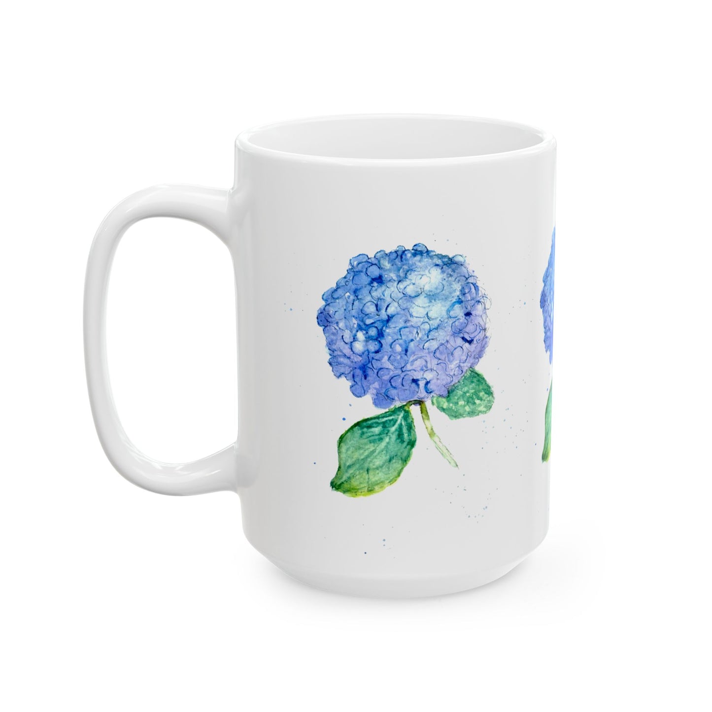 Blue Hydrangea Ceramic Mug — Floral 11oz & 15oz Coffee Cup